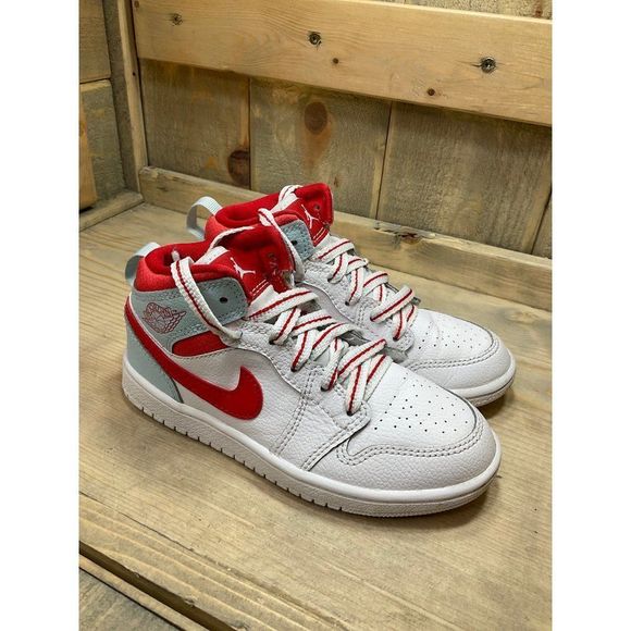 12c Nike Air Jordan 1 Mid PS 'Topaz Mist' 640737-104 Red White - Picture 1 of 7
